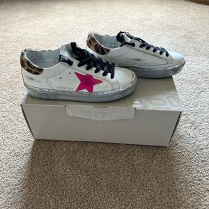 Golden Goose Hi Star White Leather Fuchsia Star